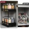 imageAOZITA Pull Out Spice Rack Organizer for Cabinet with 20 Glass Spice Jars Funnel Preprinted Spice Labels Funnel Heavy Duty Slide Out Seasoning Organizer for Kitchen Cabinets