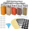 imageAOZITA 14 Pcs Glass Spice Jars with Spice Labels  8oz Empty Square Spice Bottles  Shaker Lids and Airtight Metal Caps  Chalk Marker and Silicone Collapsible Funnel IncludedAO14