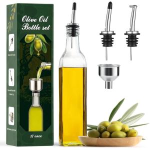 imageAOZITA 17oz Glass Olive Oil Bottle Dispenser  500ml Green Oil and Vinegar Cruet with Pourers and Funnel  Olive Oil Carafe Decanter for KitchenClear