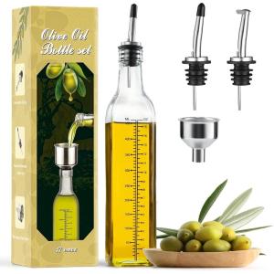 imageAOZITA 17oz Glass Olive Oil Bottle Dispenser  500ml Green Oil and Vinegar Cruet with Pourers and Funnel  Olive Oil Carafe Decanter for KitchenClear With Measurements