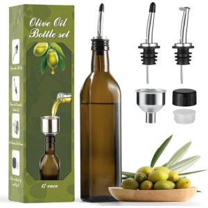 imageAOZITA 17oz Glass Olive Oil Bottle Dispenser  500ml Green Oil and Vinegar Cruet with Pourers and Funnel  Olive Oil Carafe Decanter for KitchenDark Brown