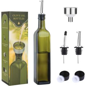 imageAOZITA 17oz Glass Olive Oil Bottle Dispenser  500ml Green Oil and Vinegar Cruet with Pourers and Funnel  Olive Oil Carafe Decanter for KitchenDark Green