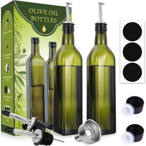 imageAOZITA 2 PACK 17 oz Glass Olive Oil Dispenser Bottle Set  500ml Dark Green Oil ampamp Vinegar Cruet Bottle with Pourers Funnel and Labels  Olive Oil Carafe Decanter for Kitchen17 Oz  Pack of 2