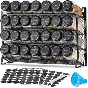 imageAOZITA Spice Rack Organizer with 28 Empty Spice Jars Funnel Labels  Seasoning Organizer for Countertop Cabinet Kitchen PantryBlack