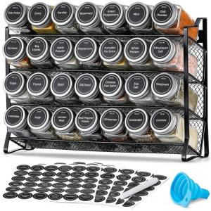 imageAOZITA Spice Rack Organizer with 28 Empty Spice Jars Funnel Labels  Seasoning Organizer for Countertop Cabinet Kitchen PantrySilver