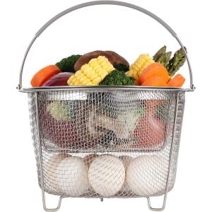 imageAOZITA Steamer Basket for Instant Pot Accessories 6 qt or 8 quart  2 Tier Stackable 188 Stainless Steel Mesh  Silicone Handle  Vegetable Steamer Insert Egg Basket Pasta StrainerSilver