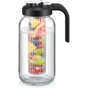 imageHeavy Duty Mason Jar Fruit Infuser Water Pitcher Leakproof Glass Pitcher with Filter Lid Wide Mouth Glass Jar  2 Quart