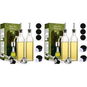 imageAOZITA 2 PACK 17 oz Glass Olive Oil Dispenser Bottle Set  500ml Clear Oil ampamp Vinegar Cruet Bottle with Pourers Funnel and Labels17oz Pack of 2