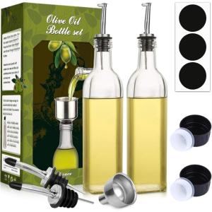 imageAOZITA 2 PACK 17 oz Glass Olive Oil Dispenser Bottle Set  500ml Clear Oil ampamp Vinegar Cruet Bottle with Pourers Funnel and Labels2 Pack
