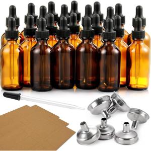 image24 Pcs 2 oz Dark Amber Dropper Bottles with 6 Small Funnels ampamp 1 Long Glass Labels  60ml Tincture Bottles w Eye Dropper for Essential Oils Perfume Hair Oil Liquids  Leak Proof Travel Bottles1 OZ