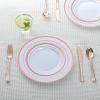 image600Pcs Rose Gold Plastic Dinnerware Set for 100 Guests Disposable Plastic Plates for Party Wedding Birthday Includes Dinner Plates 100 Salad Plates 100 Spoons 100 Forks 100 Knives 100 CupsRose Gold