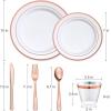 image600Pcs Rose Gold Plastic Dinnerware Set for 100 Guests Disposable Plastic Plates for Party Wedding Birthday Includes Dinner Plates 100 Salad Plates 100 Spoons 100 Forks 100 Knives 100 CupsRose Gold