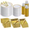 image600Pcs Rose Gold Plastic Dinnerware Set for 100 Guests Disposable Plastic Plates for Party Wedding Birthday Includes Dinner Plates 100 Salad Plates 100 Spoons 100 Forks 100 Knives 100 CupsGold