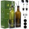 imageAOZITA 17oz Olive Oil Dispenser Bottle Set with Stainless Steel Holder Rack  500ml Glass Oil ampamp Vinegar Cruet with Nodrip Pourers Funnel and Labels  Dark Green ampamp Brown
