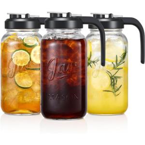 image3 Pack Glass Pitcher with Lid  2 Quart Mason Jar Pitcher with Filter Lid Wide Mouth Jar Leakproof Water Jug Heavy Duty Container for Water Juice Milk Tea Iced Coffee and Drinks