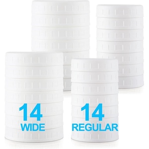 image:imageAOZITA 14 Wide amp14 Regular Mouth Mason Jar Lids with Sealing Rings  28 Pack White Plastic Storage Lids  Solid Caps for Ball Kerr Canning Jars  100 Sealing